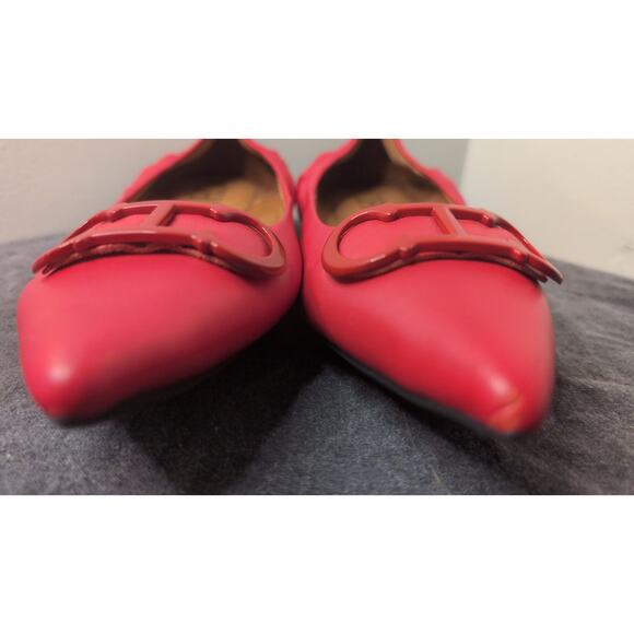 Carolina Herrera Red Leather Ballet Flats CH Logo Designer Shoes 7.5 - Picture 2 of 8